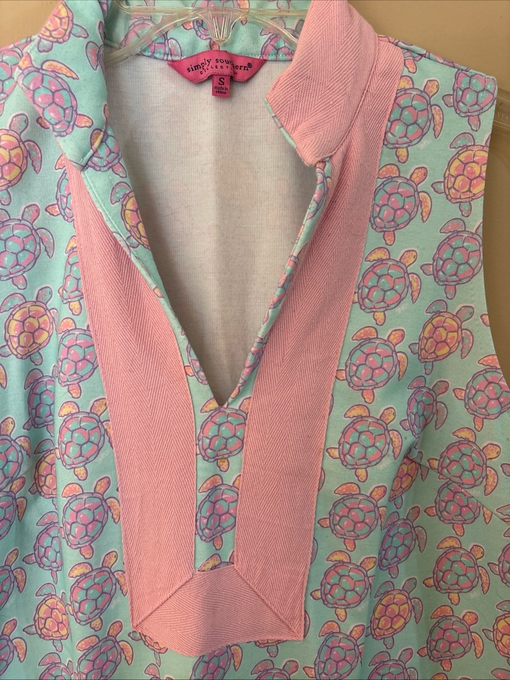Simply Southern Women's Size S Pink Blue Turtles Sleeveless V-Neck Tennis Dress - Picture 4 of 9